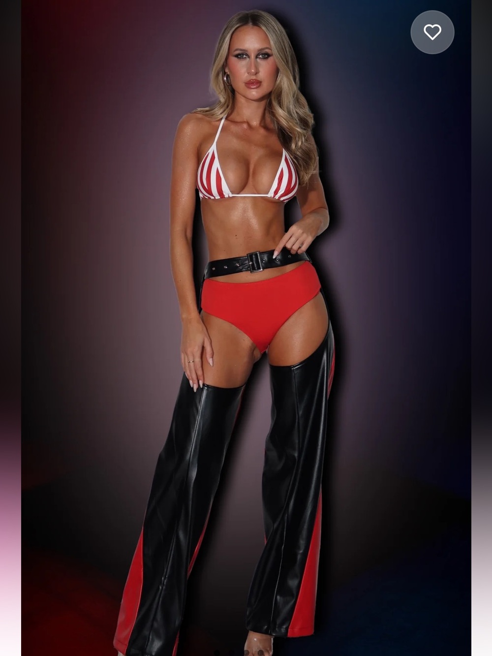 White Fox Boutique Black Faux Leather Wide-Leg Chaps with Red Panels- X-TINA